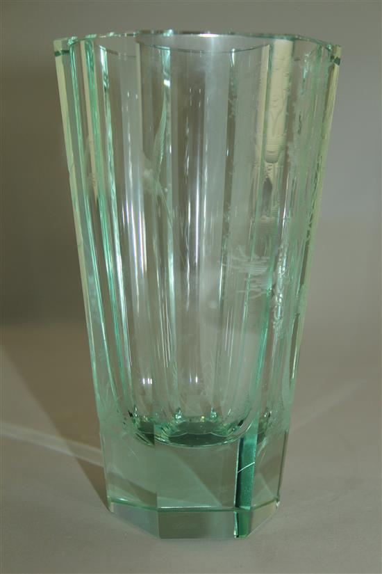 A Moser green tinted glass tapering hexagonal vase, 16.2cm.